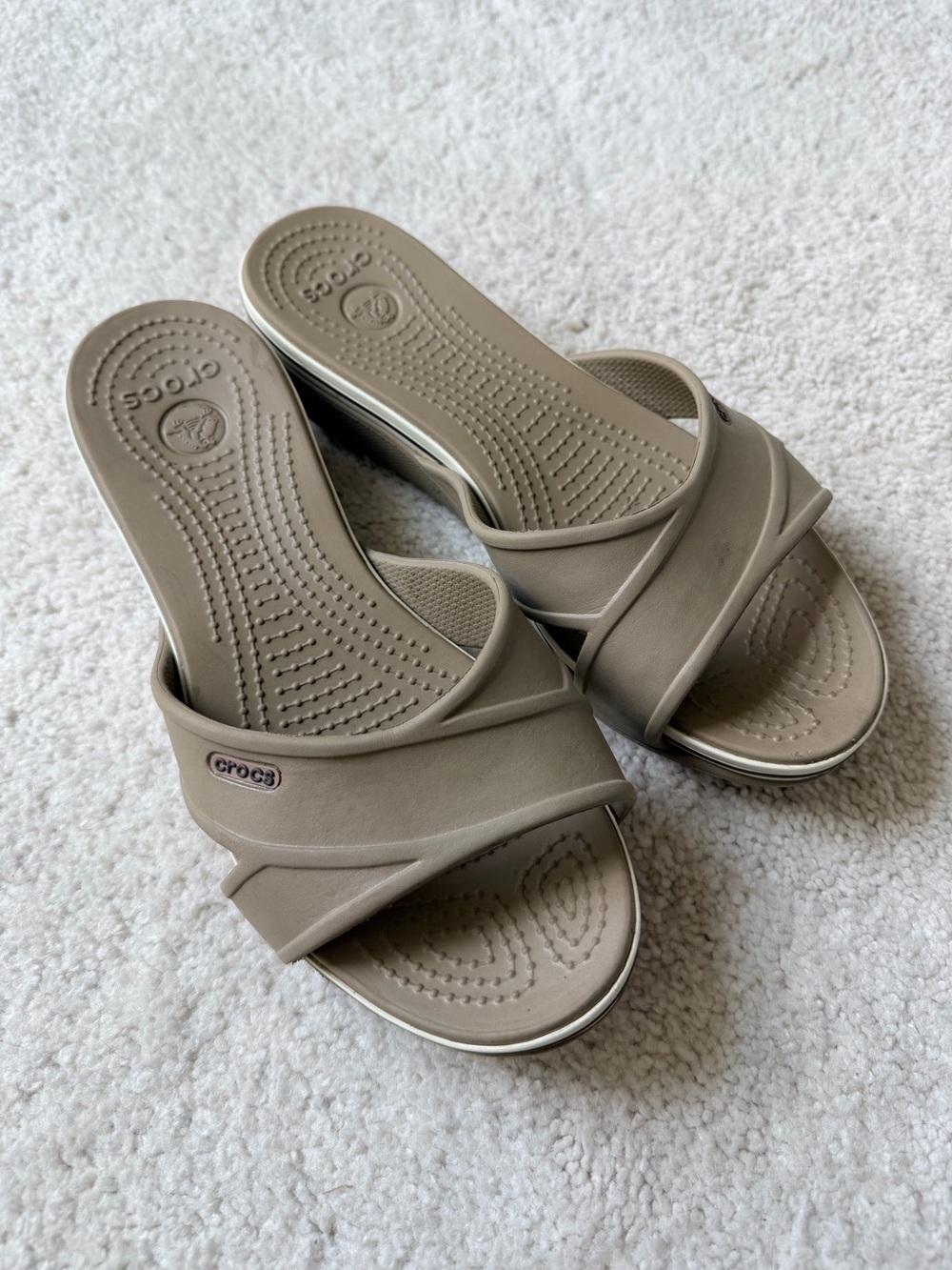CROCS Women's Taupe Slide Sandals